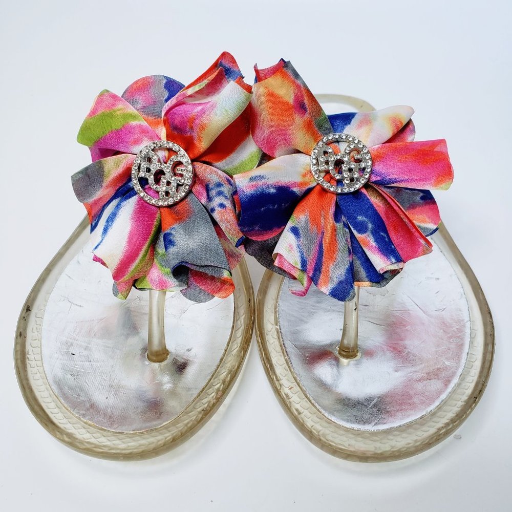 BCBGirls Flowered and Sequin Front Jelly Sandals Flip Flops